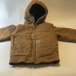 Carhartt Jacket Hooded Quilt Lined Canvas Work Wear Kids Youth XS